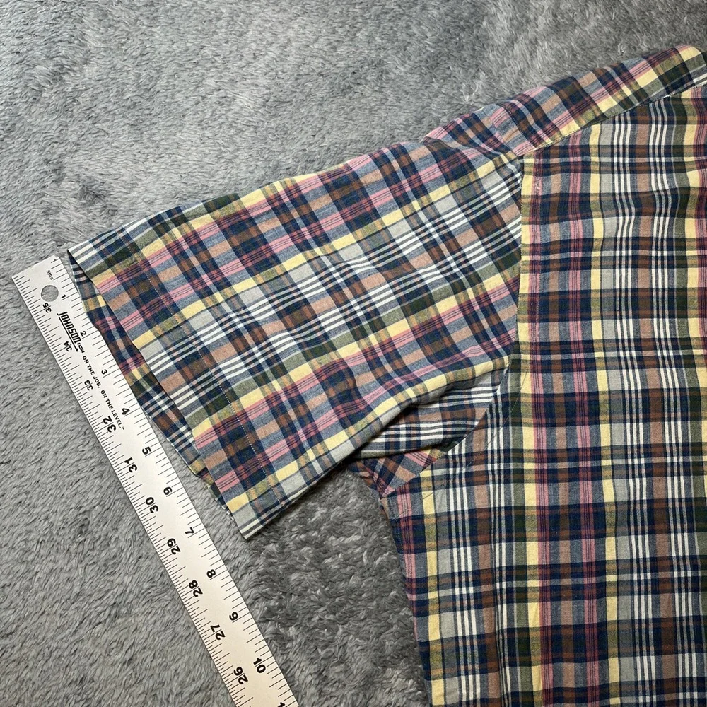VTG Ralph Lauren Mcmeel Short Sleeve Plaid Polo Button Down Shirt Navy Pony SZ L